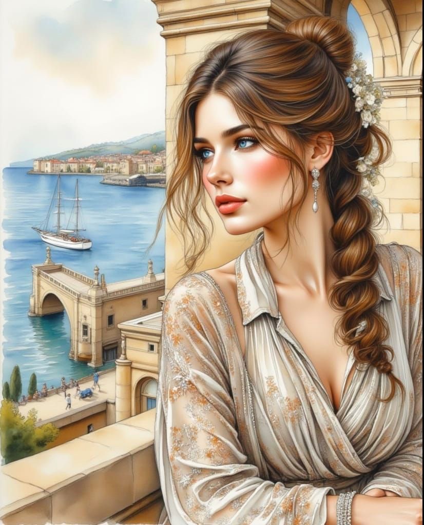 Ethereal Watercolor Portrait of Helen of Troy