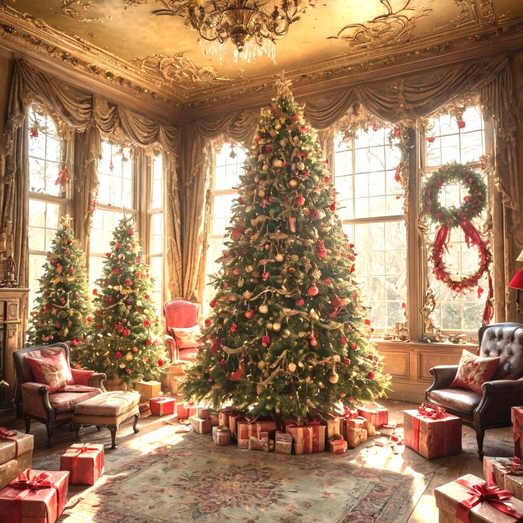 Victorian Christmas Drawing Room with Sunbeams