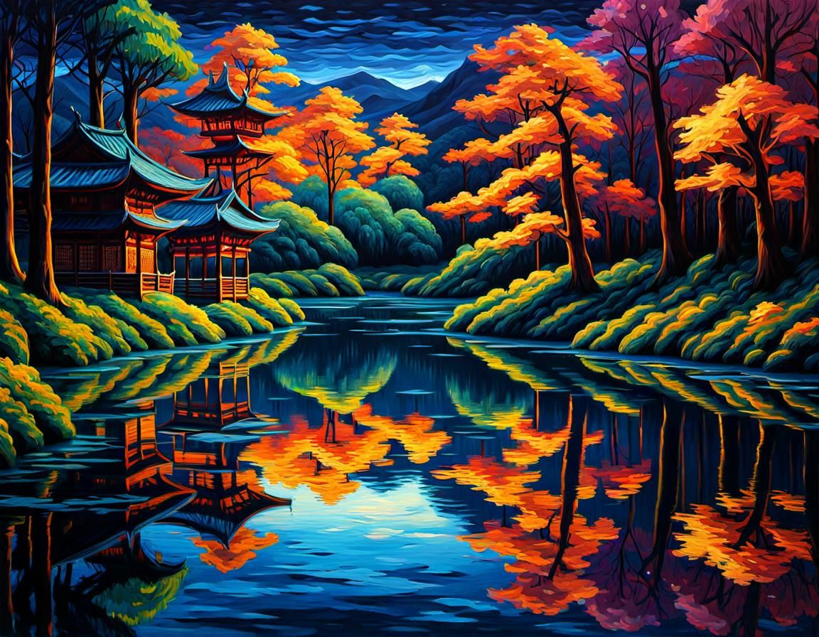 Epic Riverscape Reflection of Ninja at Night