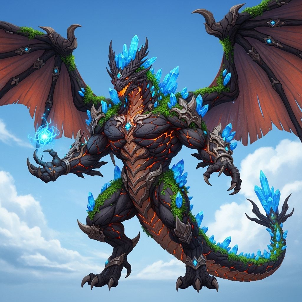 Majestic Black Wood Earth Dragon in 3D Anime Style