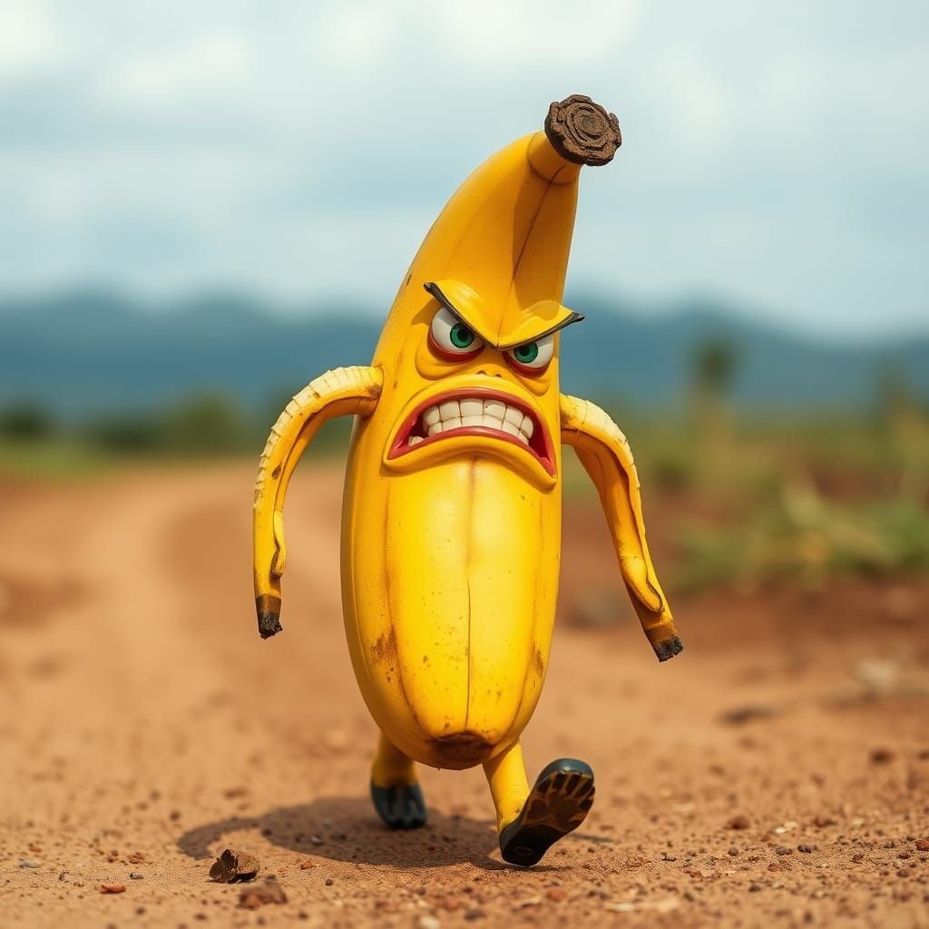 Angry Banana Walking Away in a Humorous Style