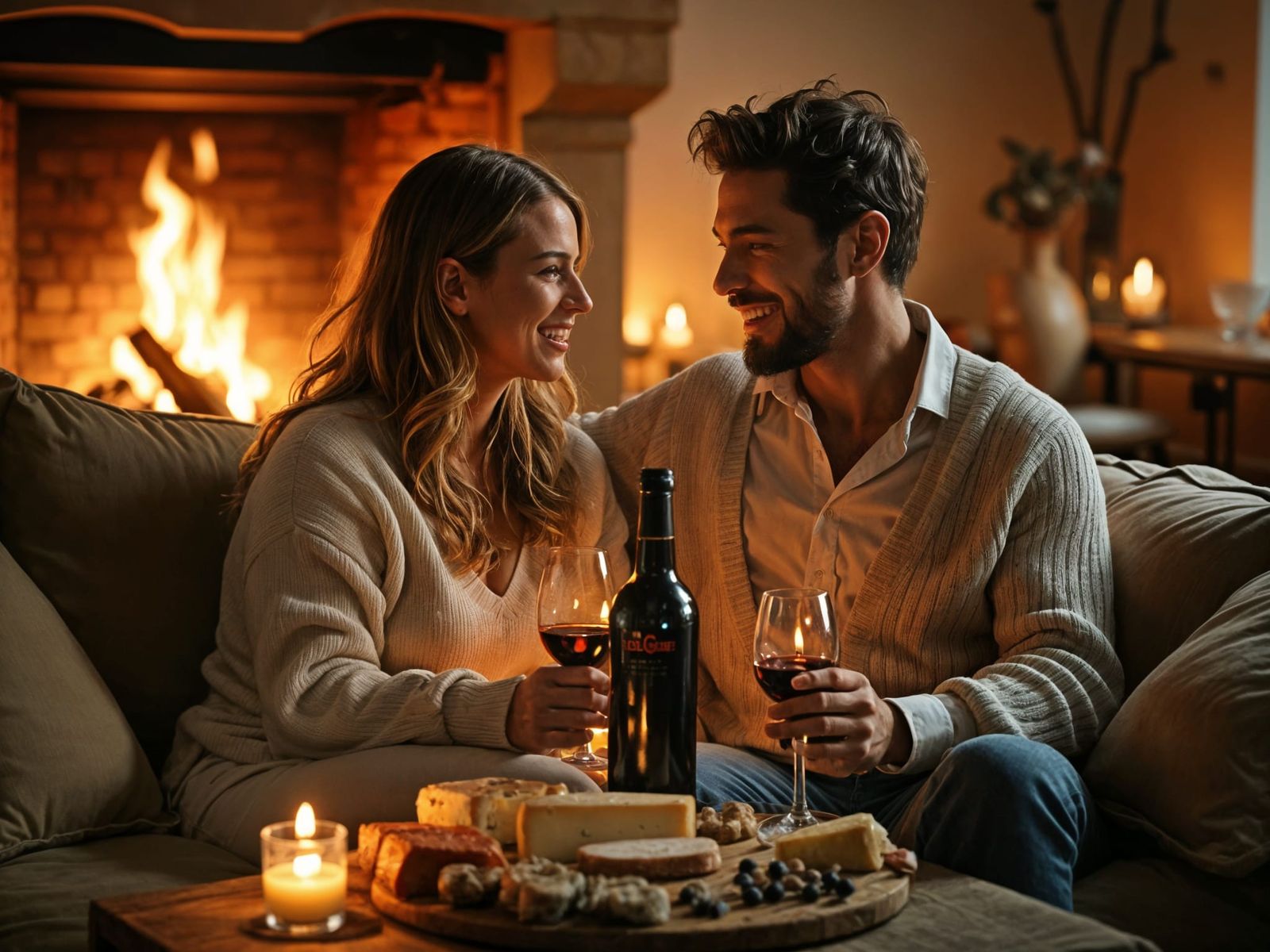 Cozy Evening at Home by the Fireplace