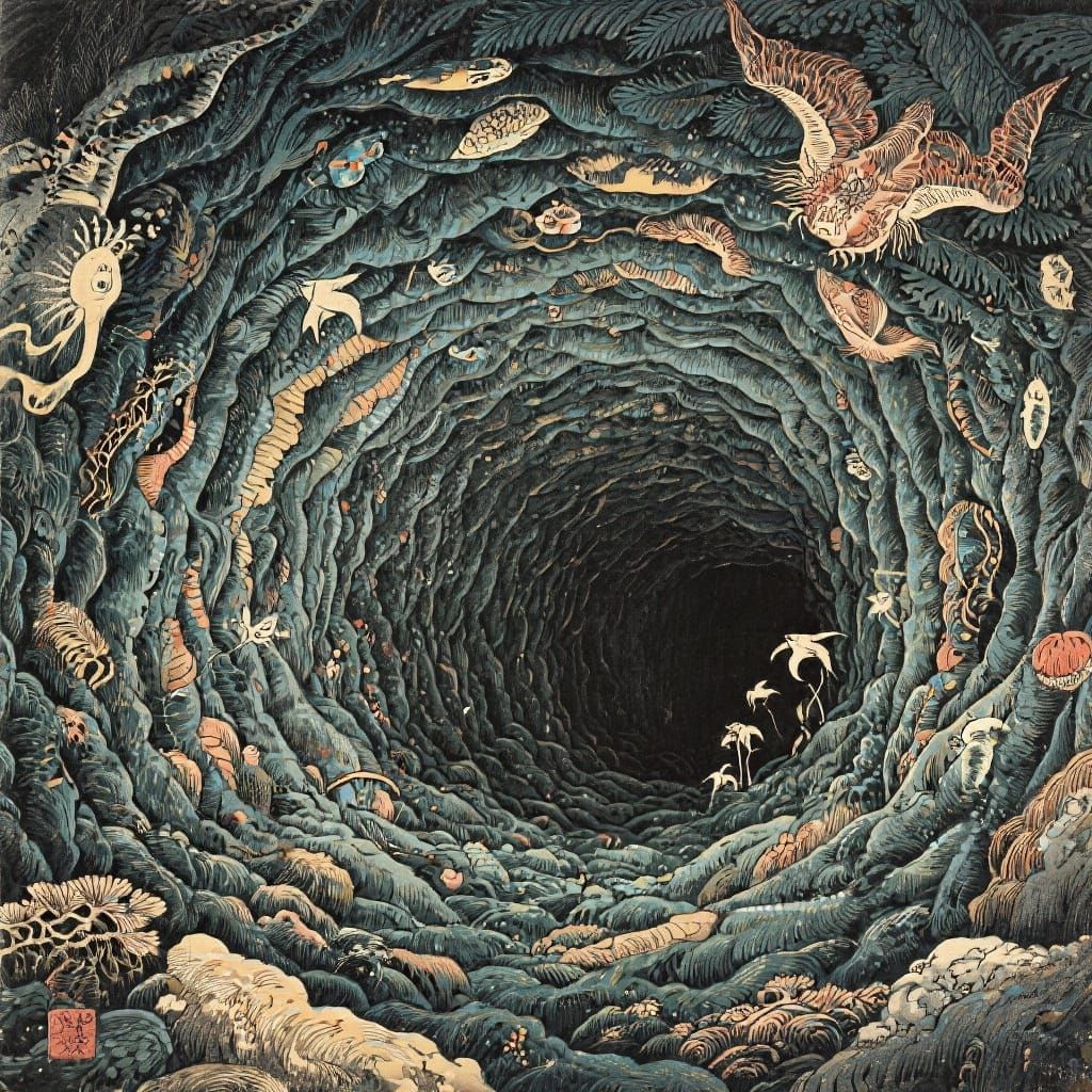 Surreal Depths: Intricate Shin Hanga Style
