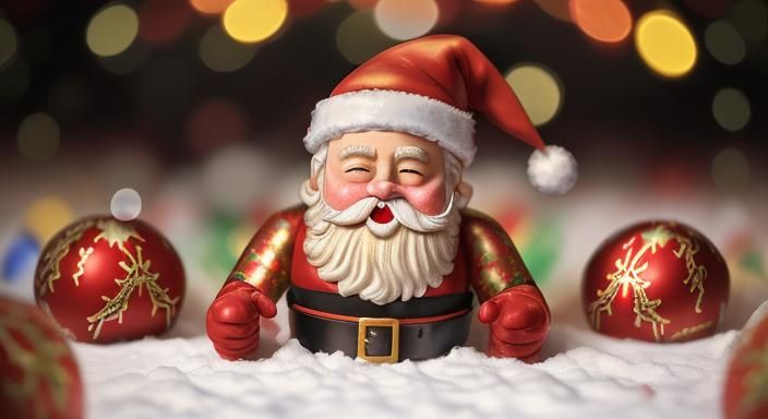Hyperrealistic Old Toy Santa with Bokeh Lights