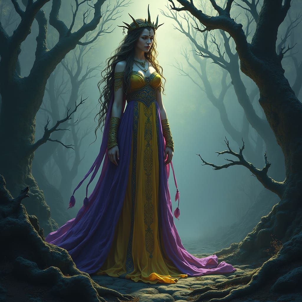 Cerridwen in Ethereal Dark Fantasy Landscape