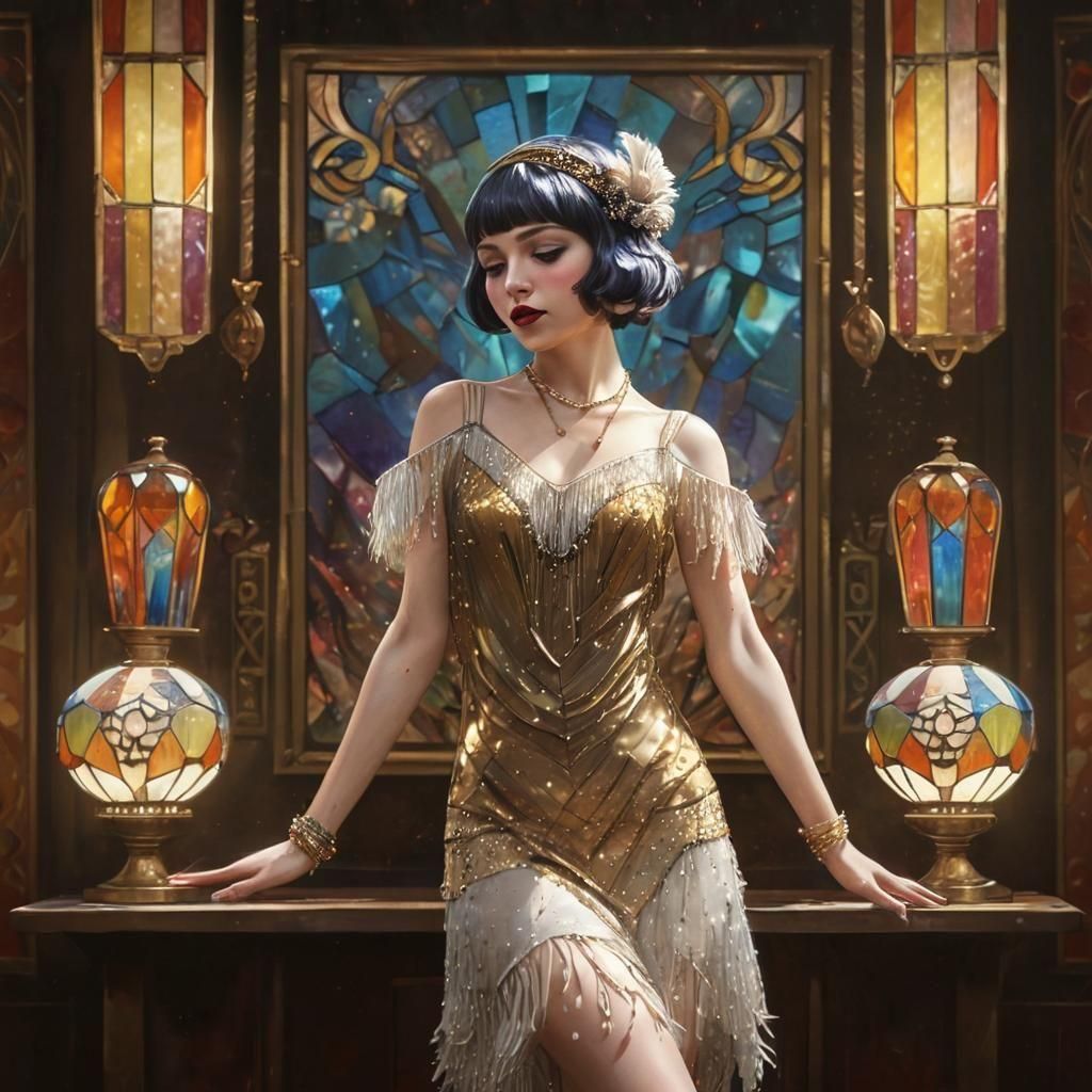 Flapper Girl Dancing in Art Deco Room