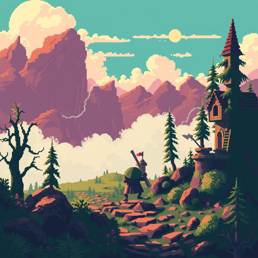 Don Quixote in 8-Bit Retro Game Style