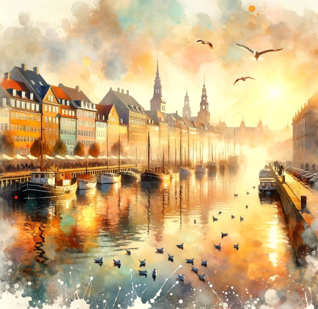 Copenhagen Sunrise in Impressionist Style