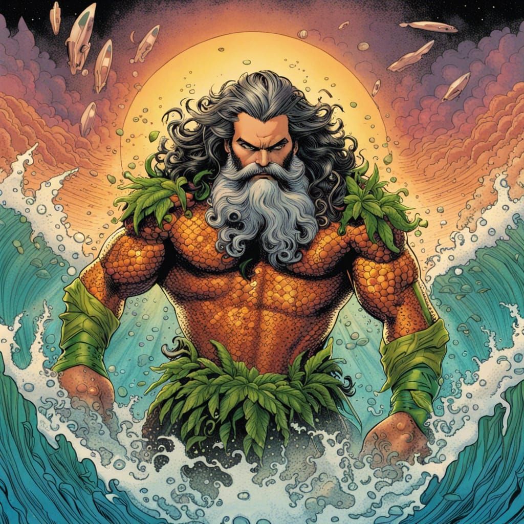 Polynesian Superhero Maui/Aquaman fusion art by Alan Moore