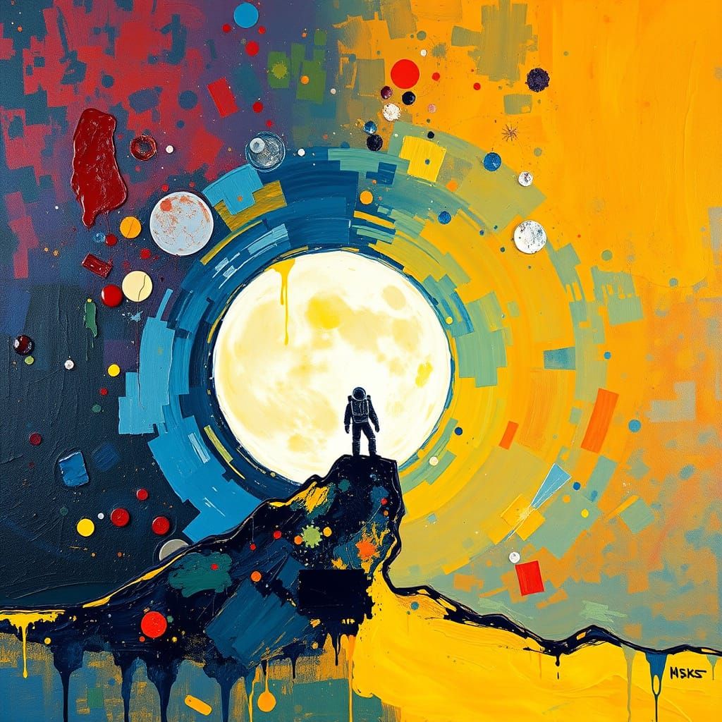 Astronaut Lost in Vibrant Lunar Landscape
