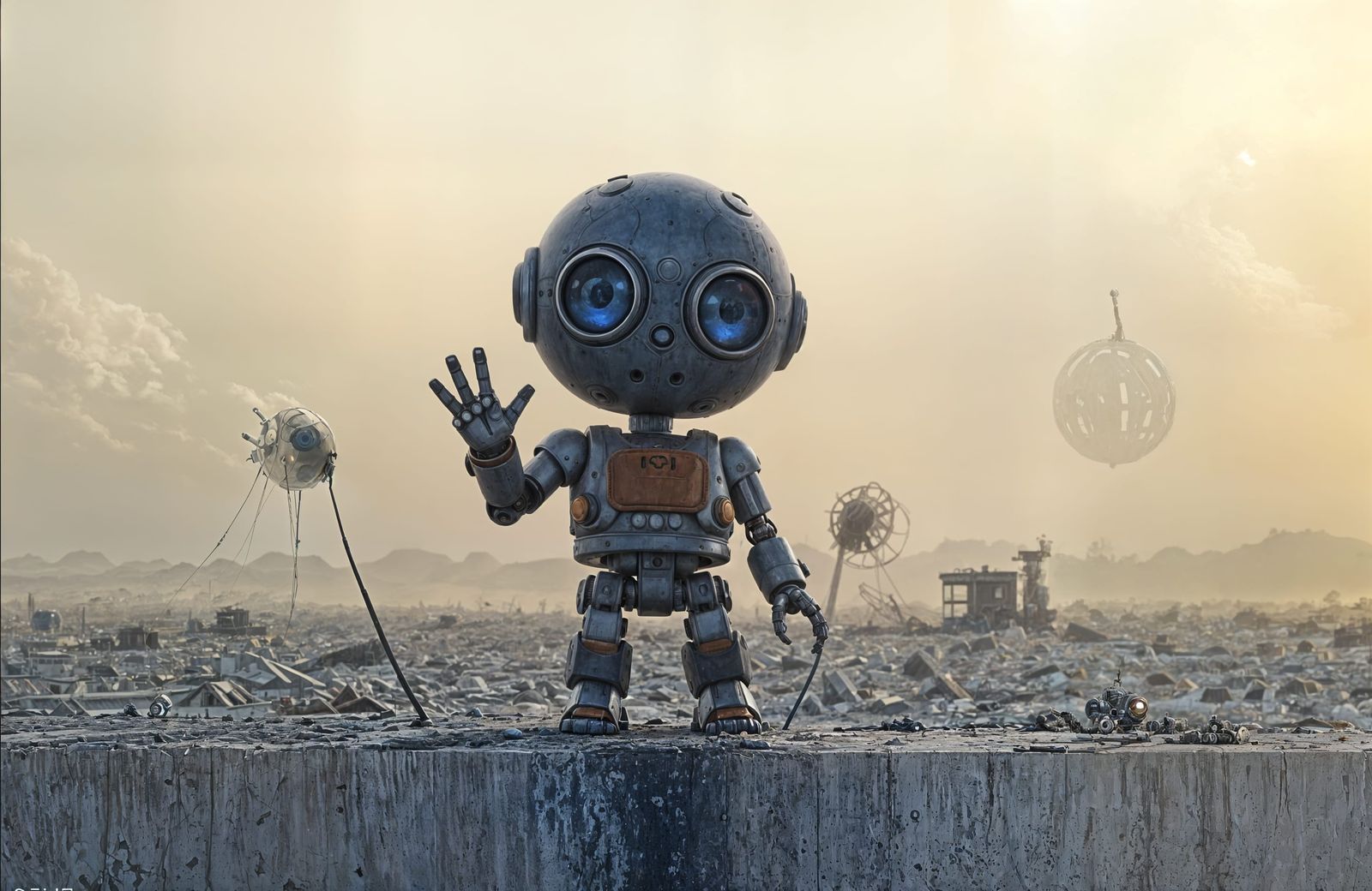 Cute Dieselpunk Robot in Post-Apocalyptic Wasteland