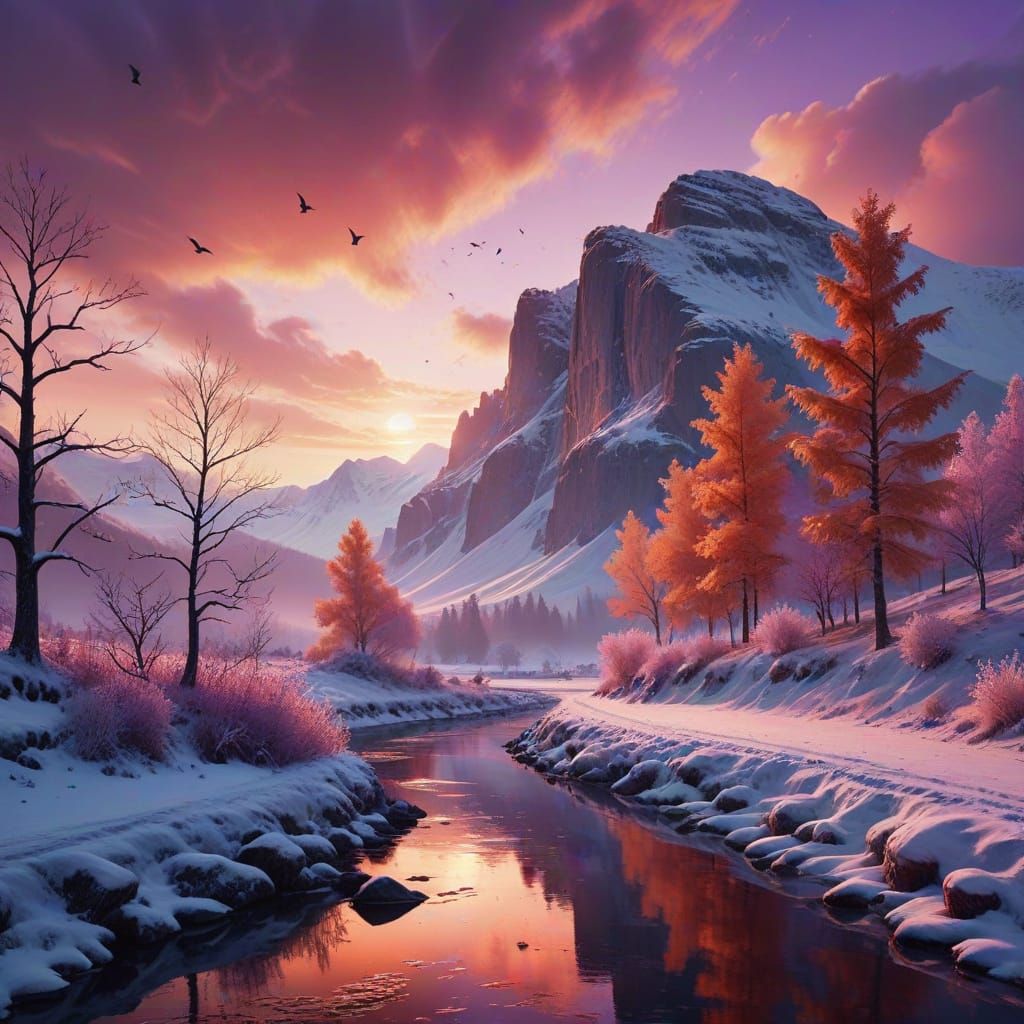 Ethereal Winter Landscape at Golden Hour