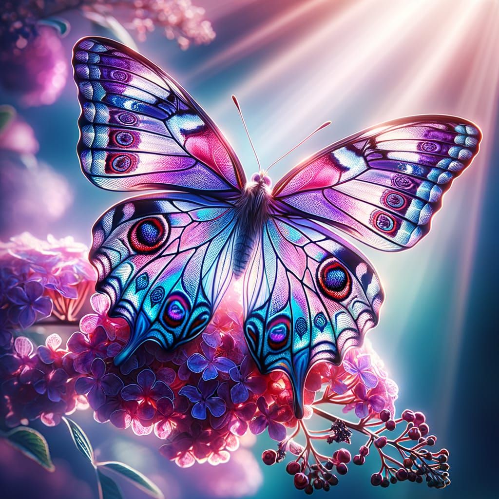 Purple and Pink Butterfly with Ethereal Light
