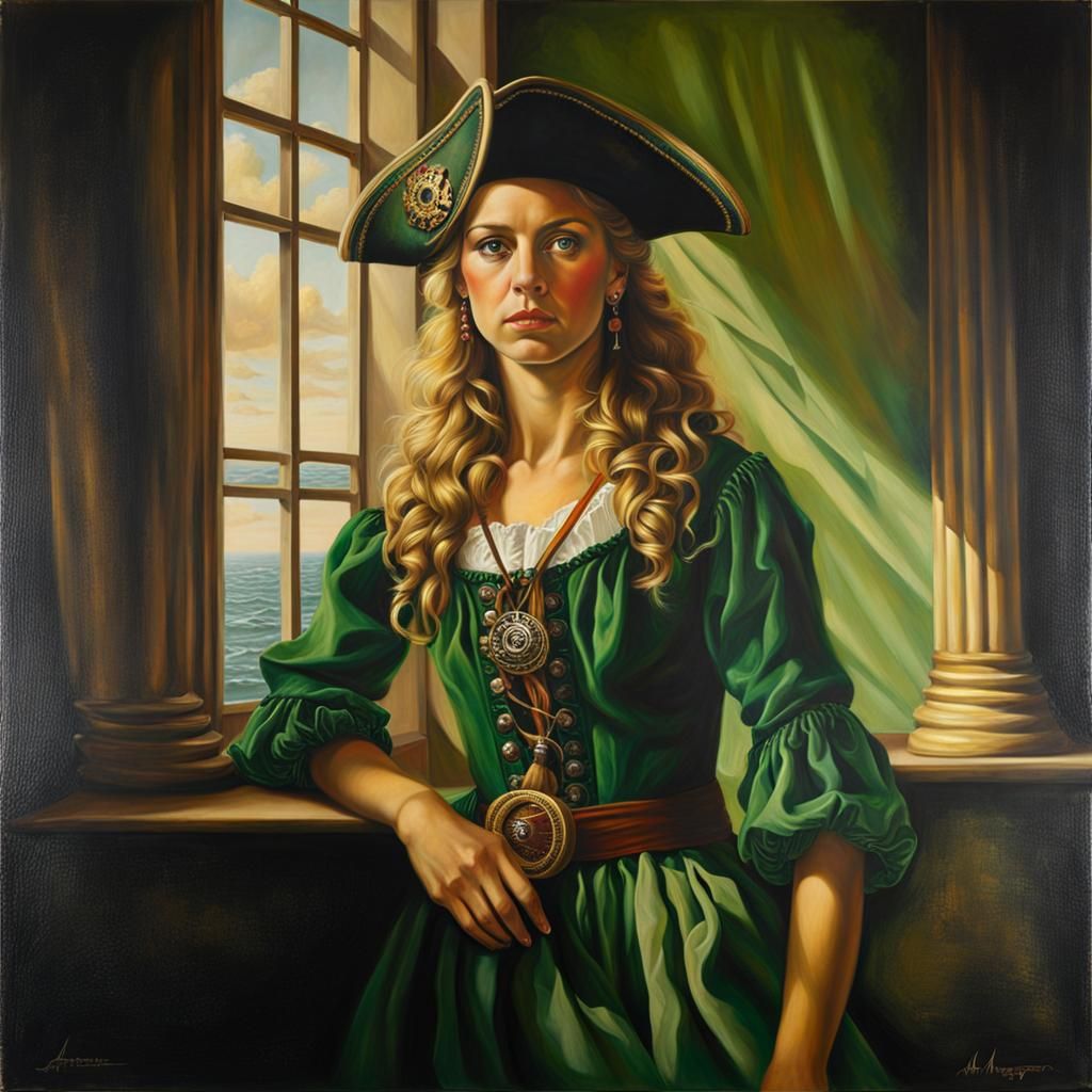 Pirate Woman Portrait in Oil on Canvas Style