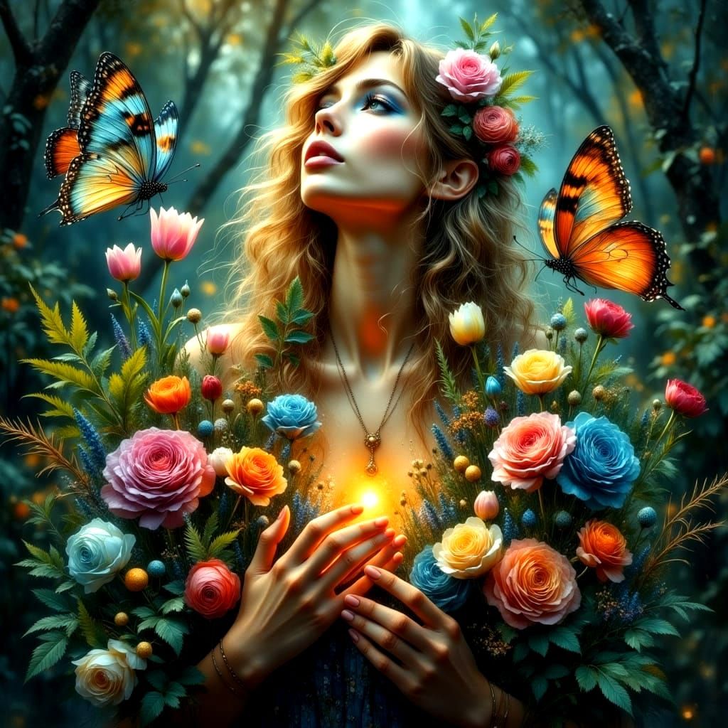Goddess of Enchanted Blooms in Ethereal Dreamscapes