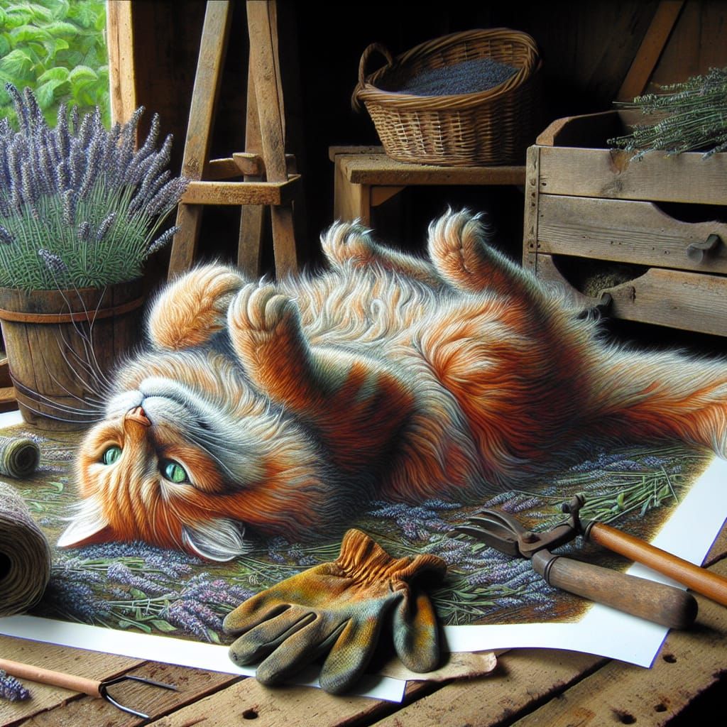 Playful Cat Rolls in Catnip in Garden Gazebo