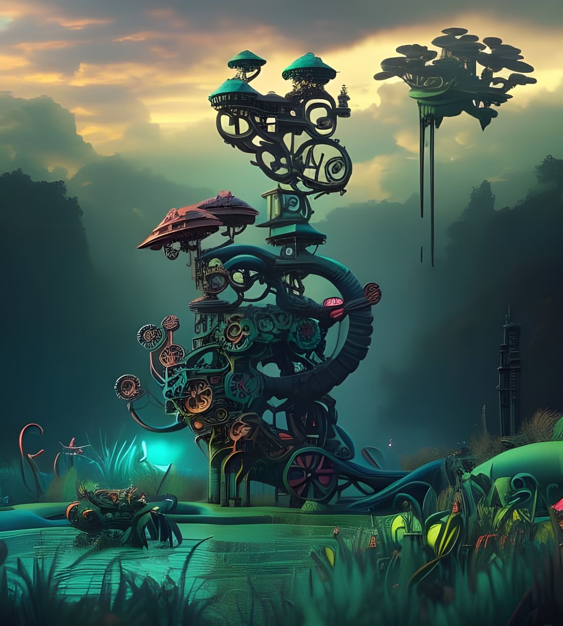 Steampunk Botanical Surrealist Sculpture