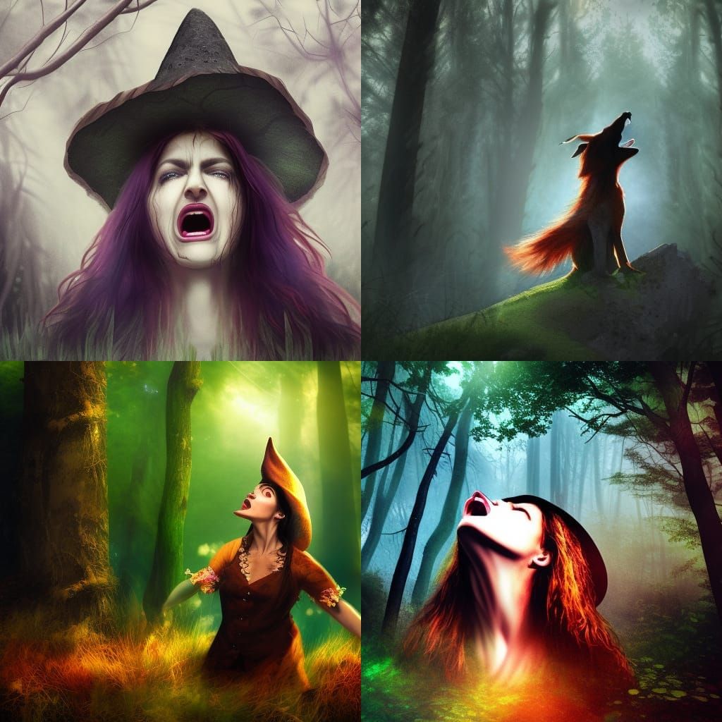 Hyperrealistic Witch Howling in the Woods