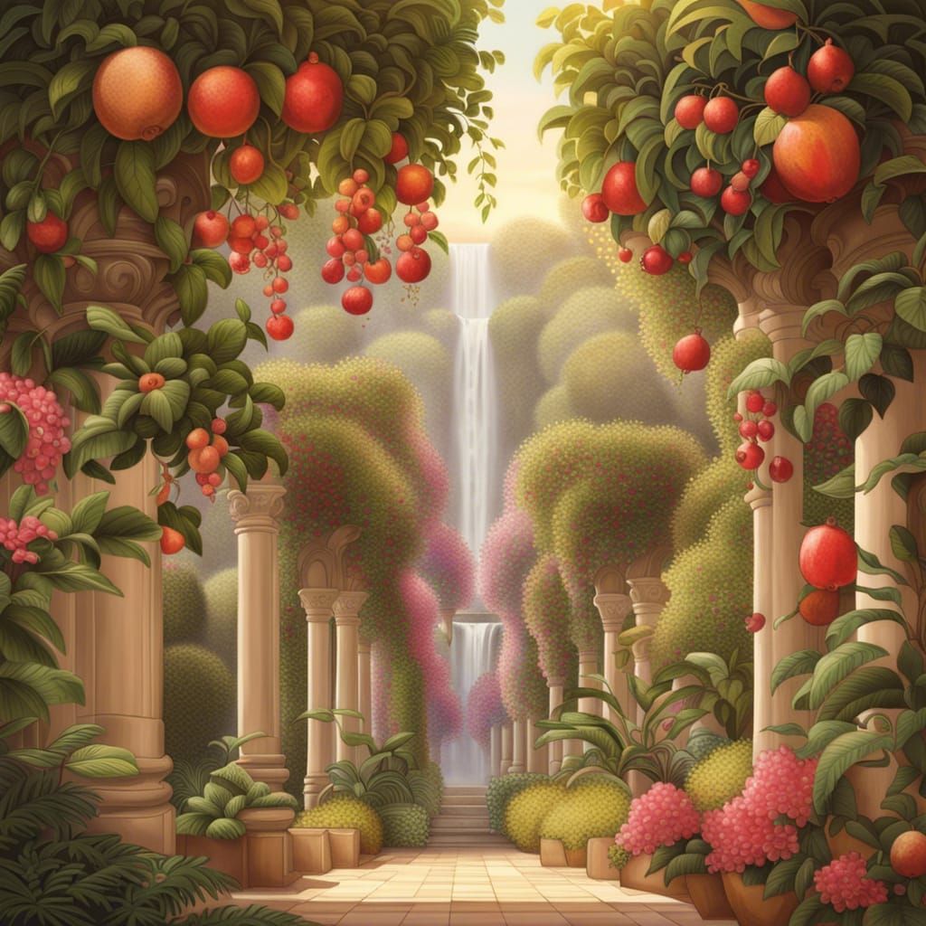 Hyperdetailed Hanging Gardens of Babylon with Lush Flora