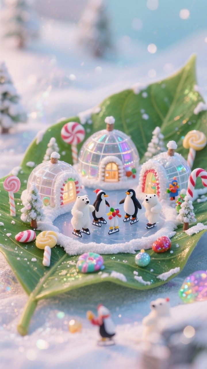 Miniature Candy Village on Giant Leaf in Storybook Style
