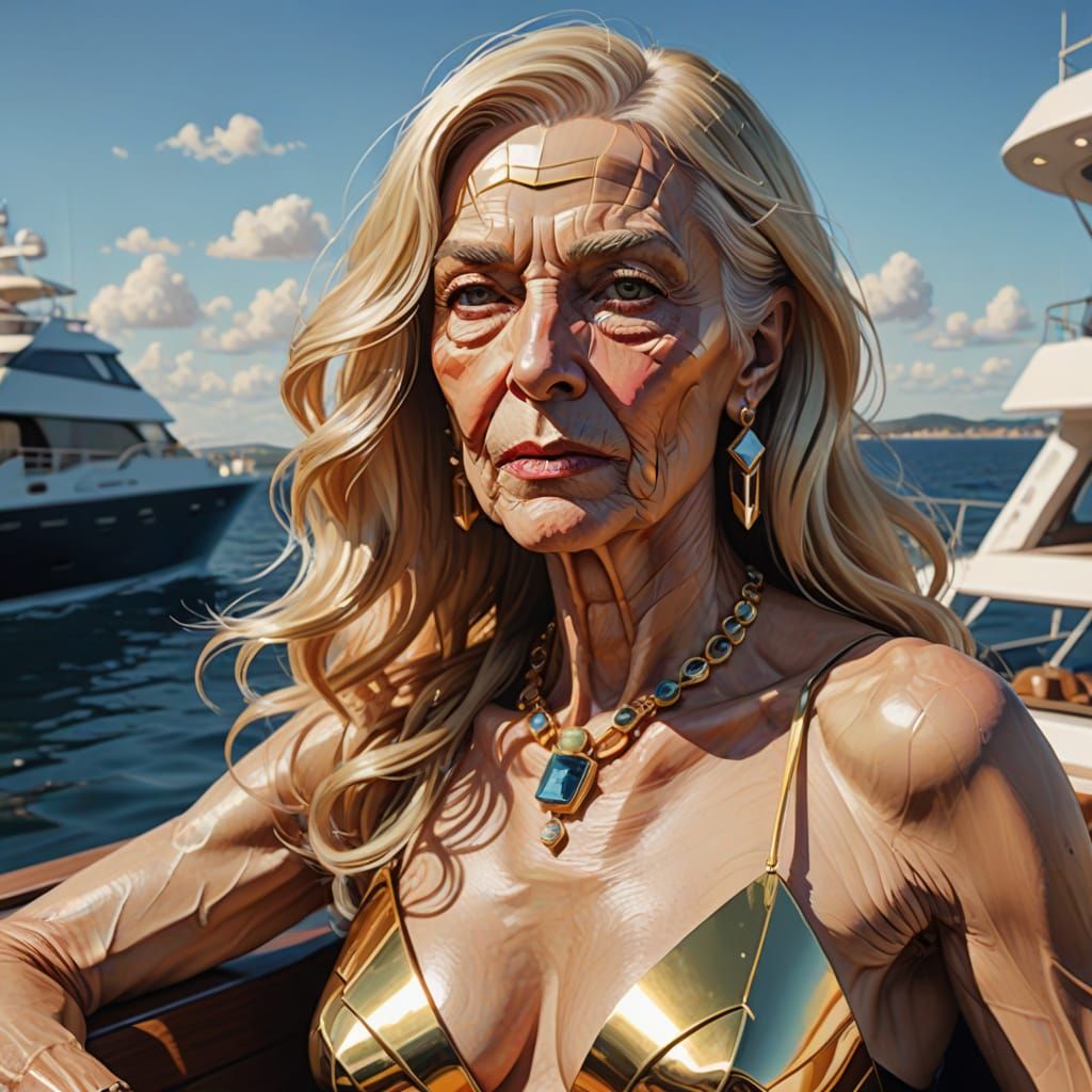 Elderly Transvestite on Yacht in Cubist Art Style
