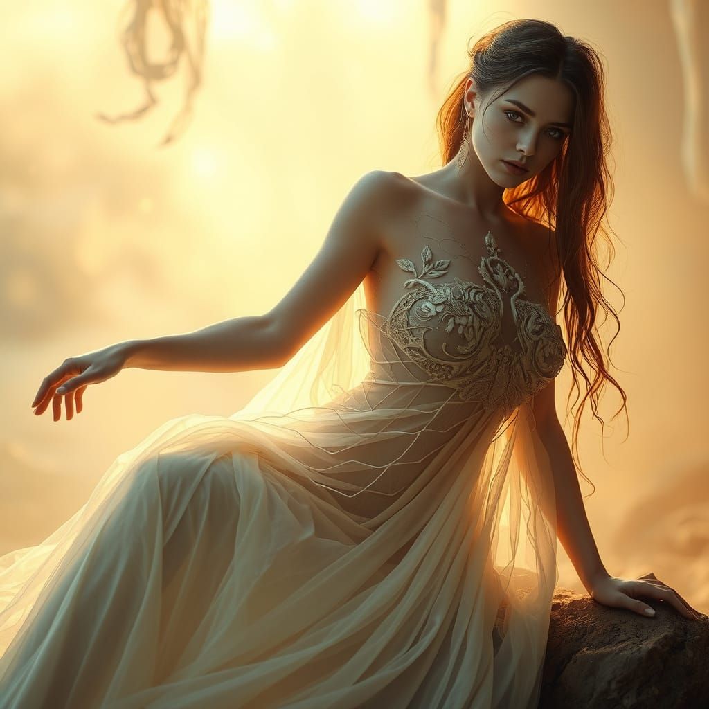 Surreal Woman in Dreamy Golden Light