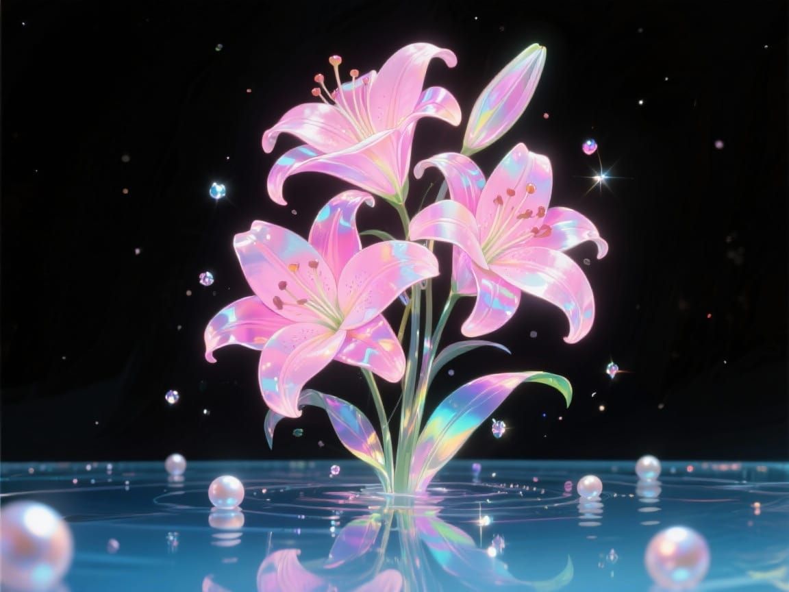 Iridescent Lily Flowers in Fantasy Anime Style