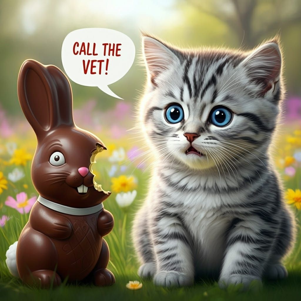 Fluffy Kitten Warns of Easter Bunny's Tooth Trouble