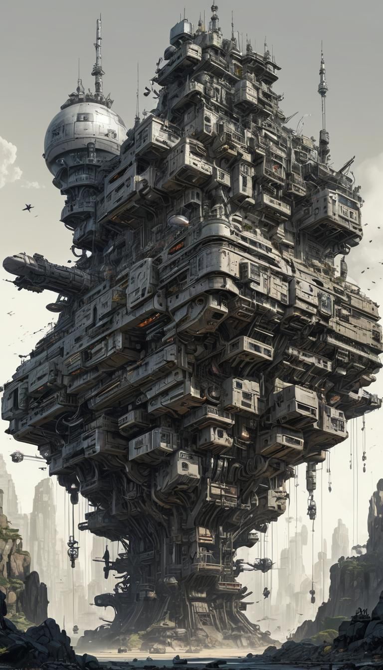 Detailed War Spacecraft in Steampunk Cybernetic Style