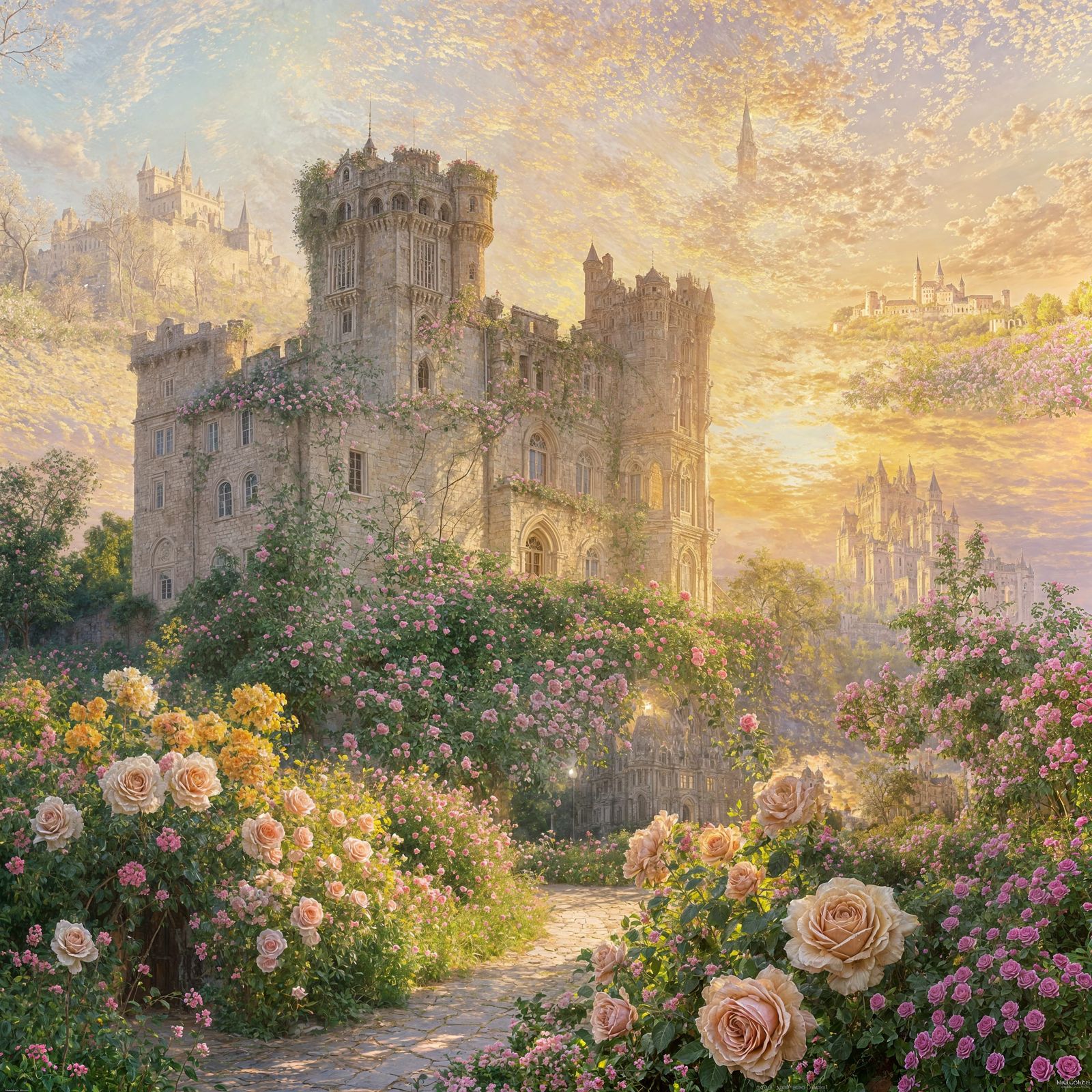 Magical Sunset Over Ancient Gothic Castle