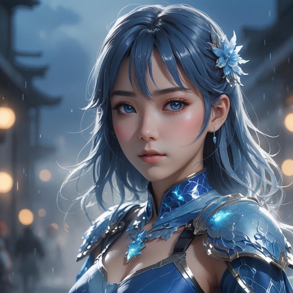 Girl in Blue: Vibrant Anime Portrait
