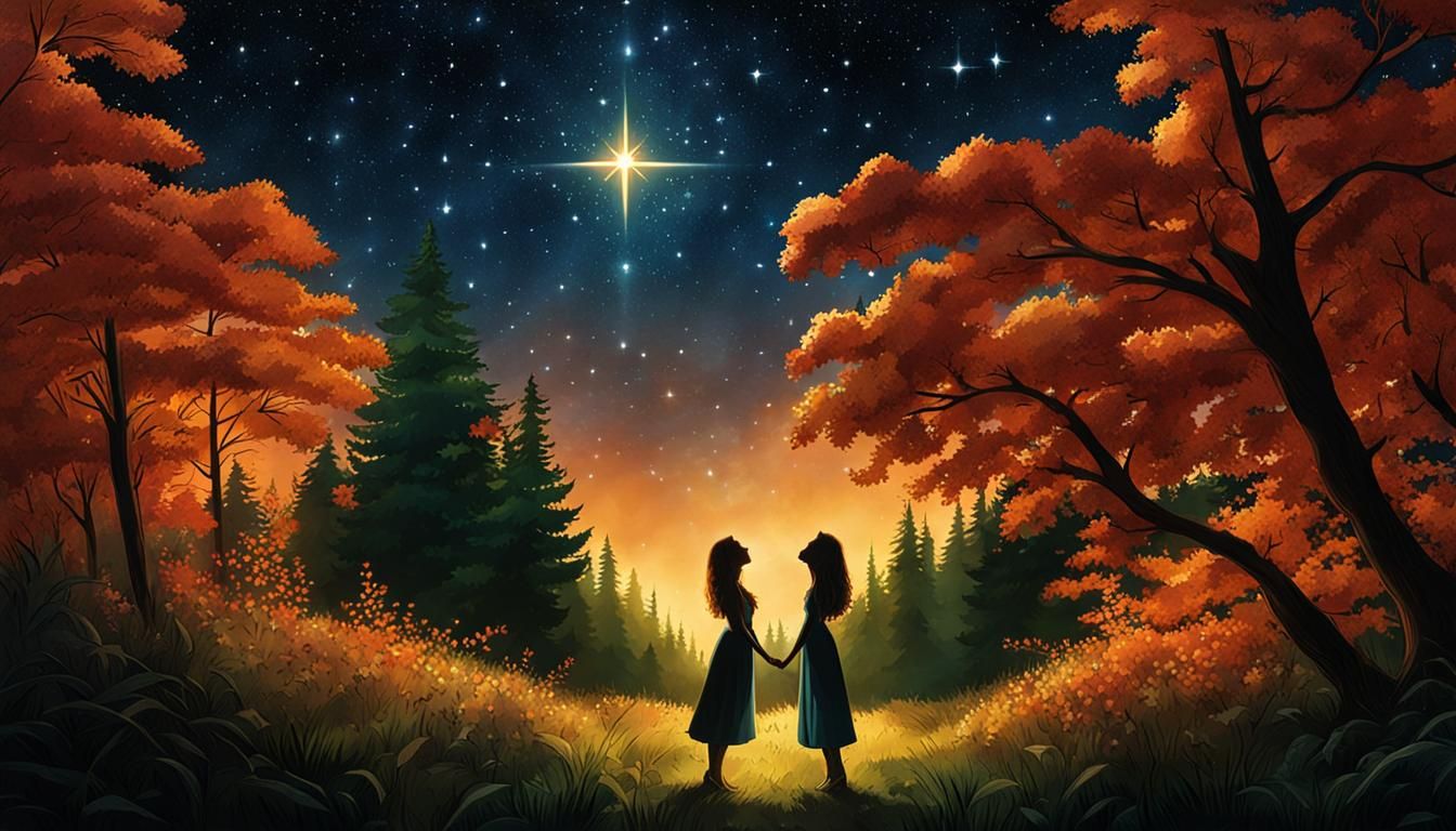 Romantic Kiss Under Starry Sky in Forest