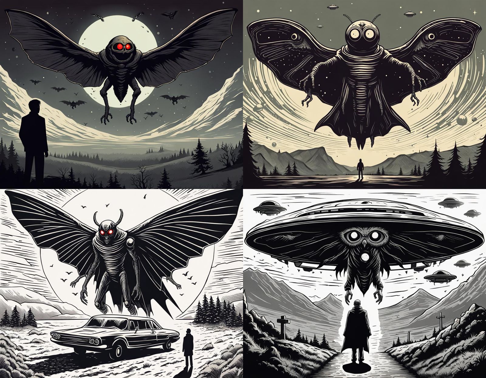 Eldritch Mothman Observes UFO Figure