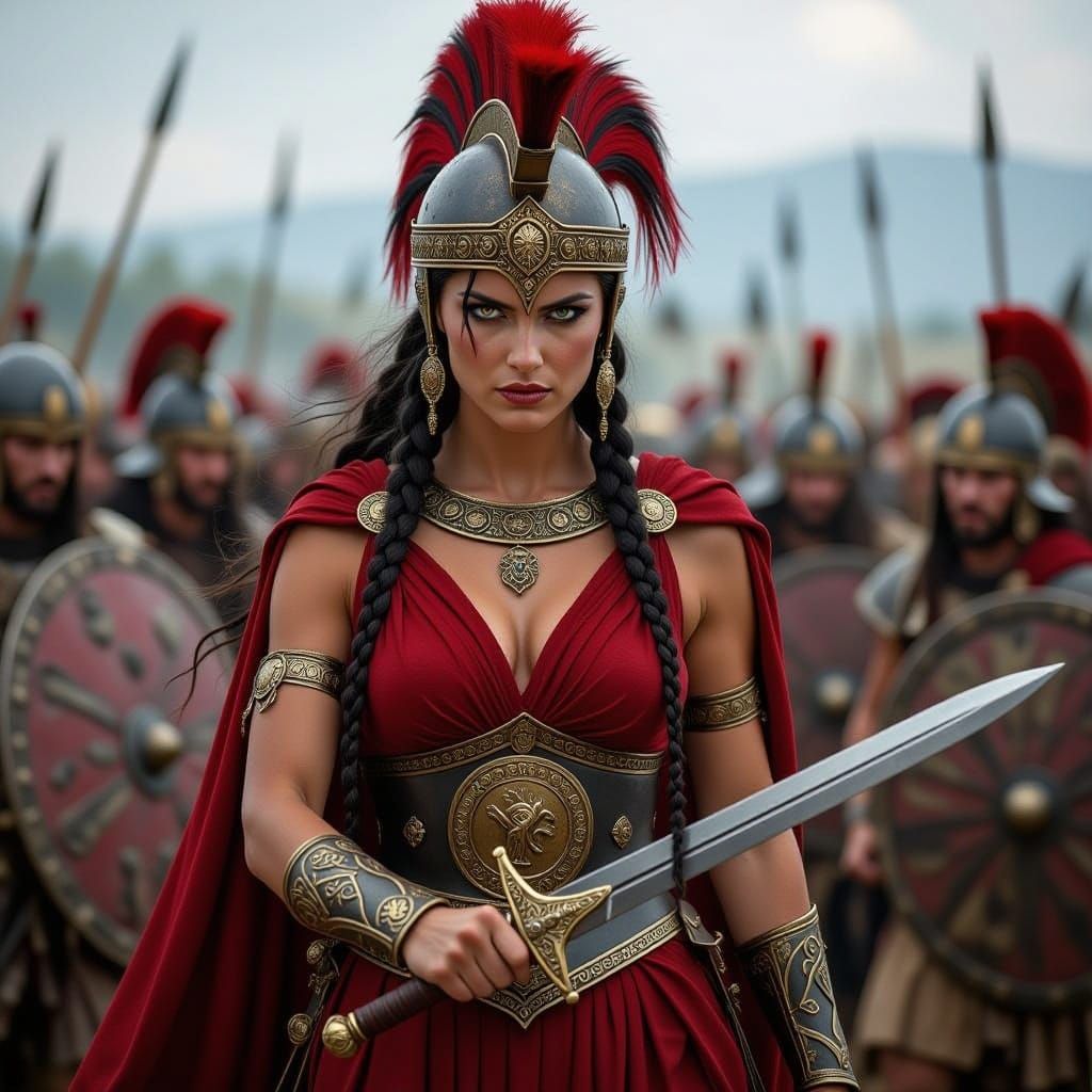 Etruscan Goddess of War in Ancient Battle, Hyperrealistic Co...