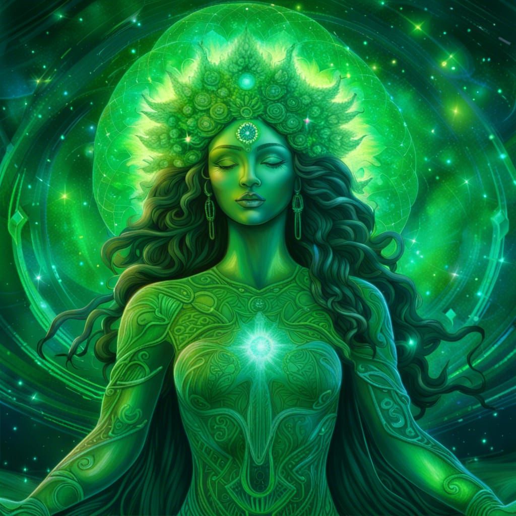 Goddess Gaia Emanates Life in Holographic Illustration