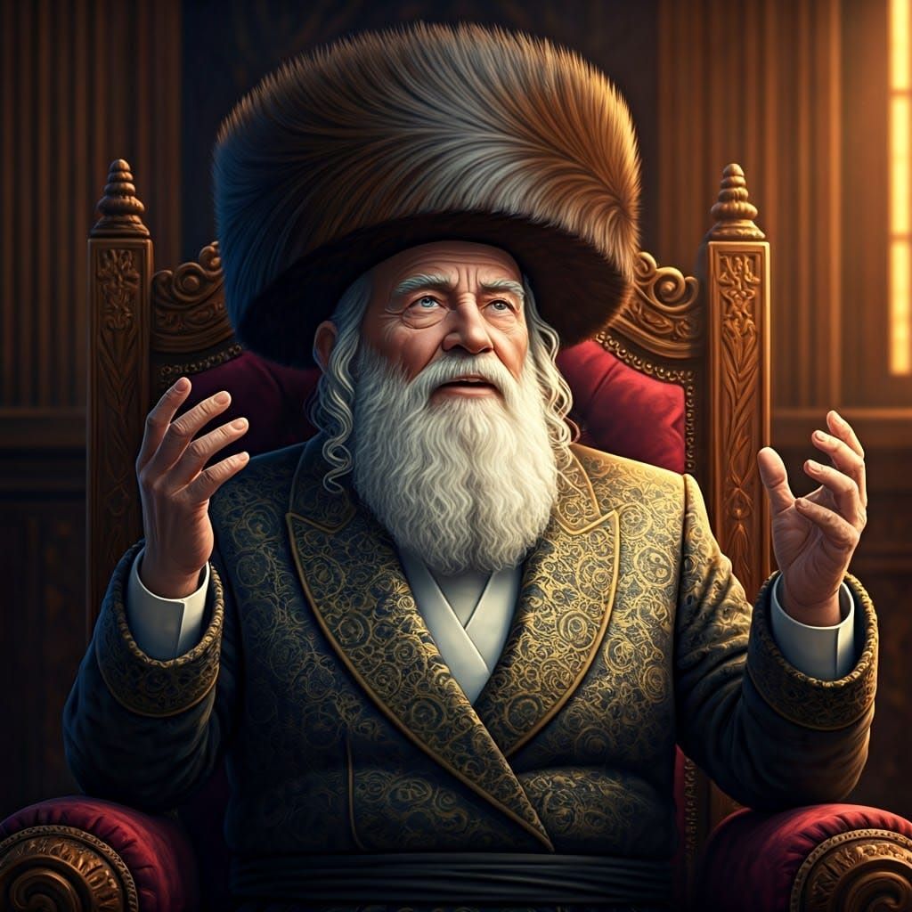 Regal Hasidic Jew in Golden Suit and Furry Shtreimel, Radiat...