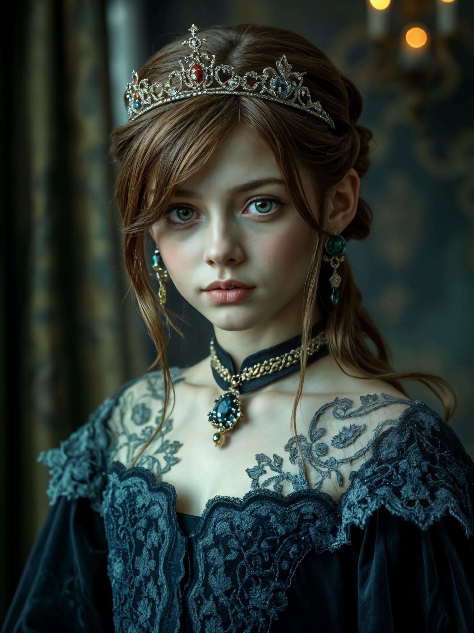 Goth Princess with Tiara and Chestnut Hair