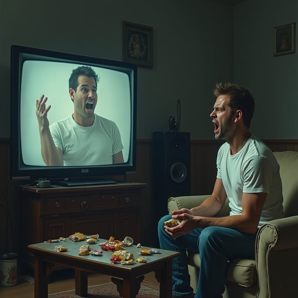 Terrified Man Watches Himself on TV: Surreal Horror