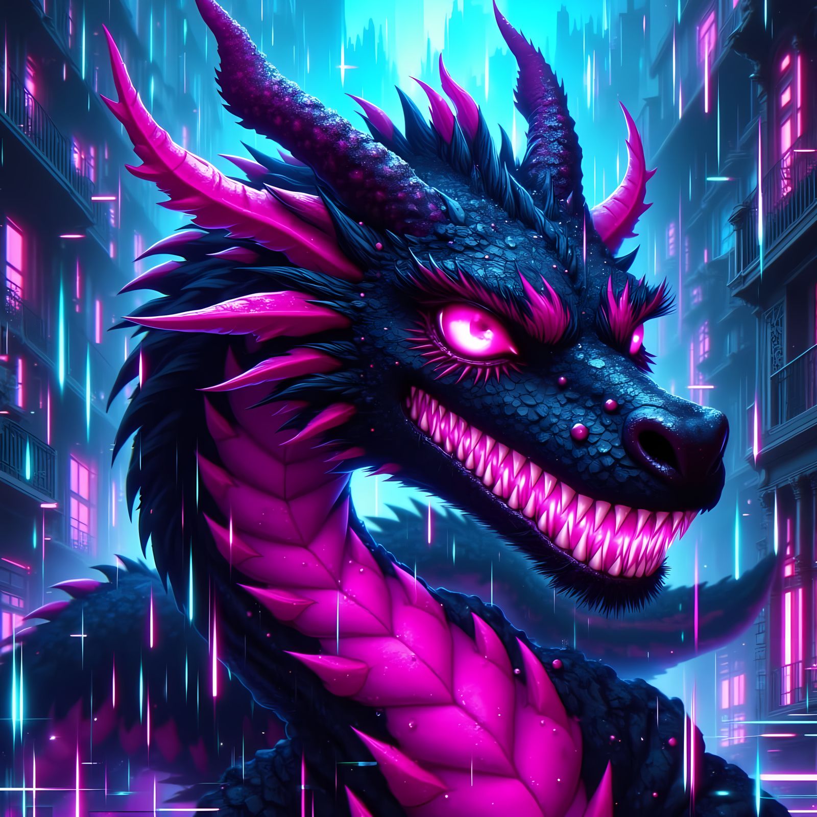 Anime Dragon Portrait in Synthwave Style