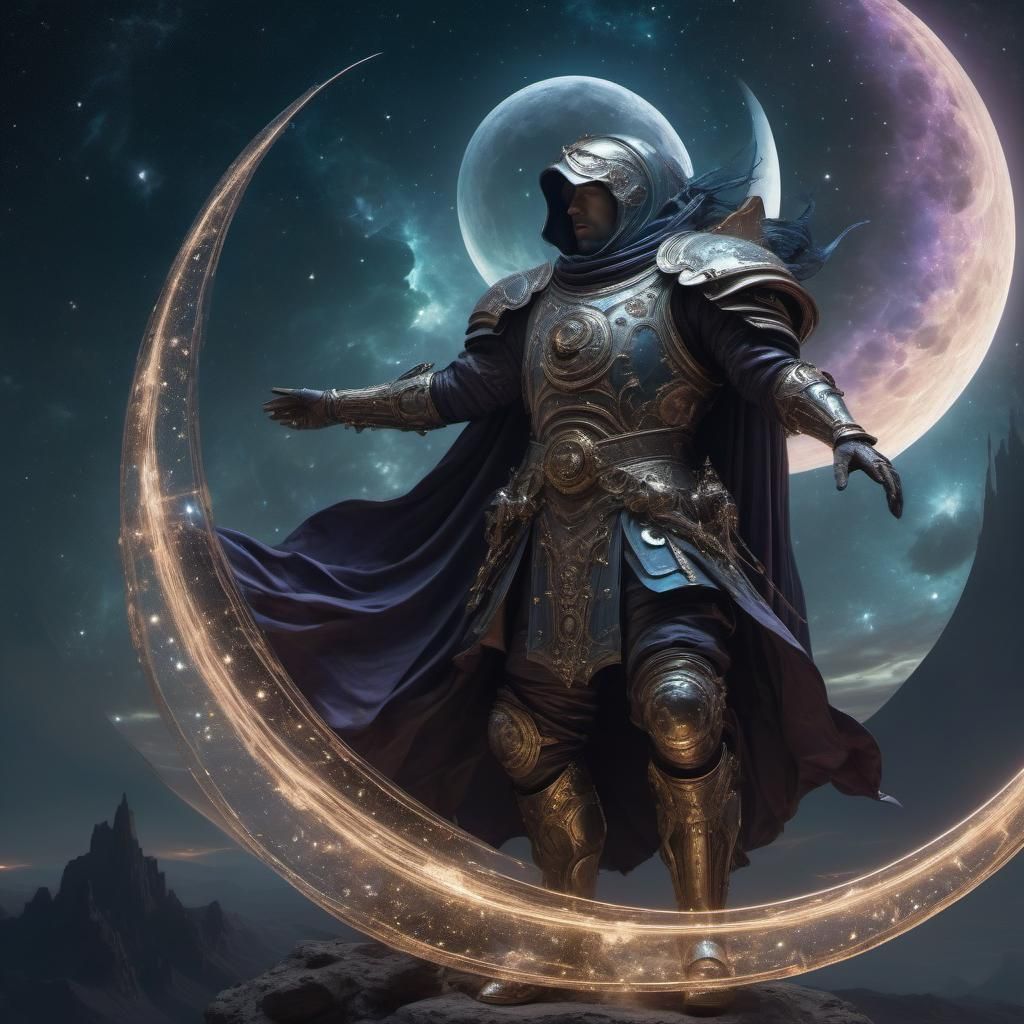 Armored Wizard Crafts the Cosmos in Chiaroscuro