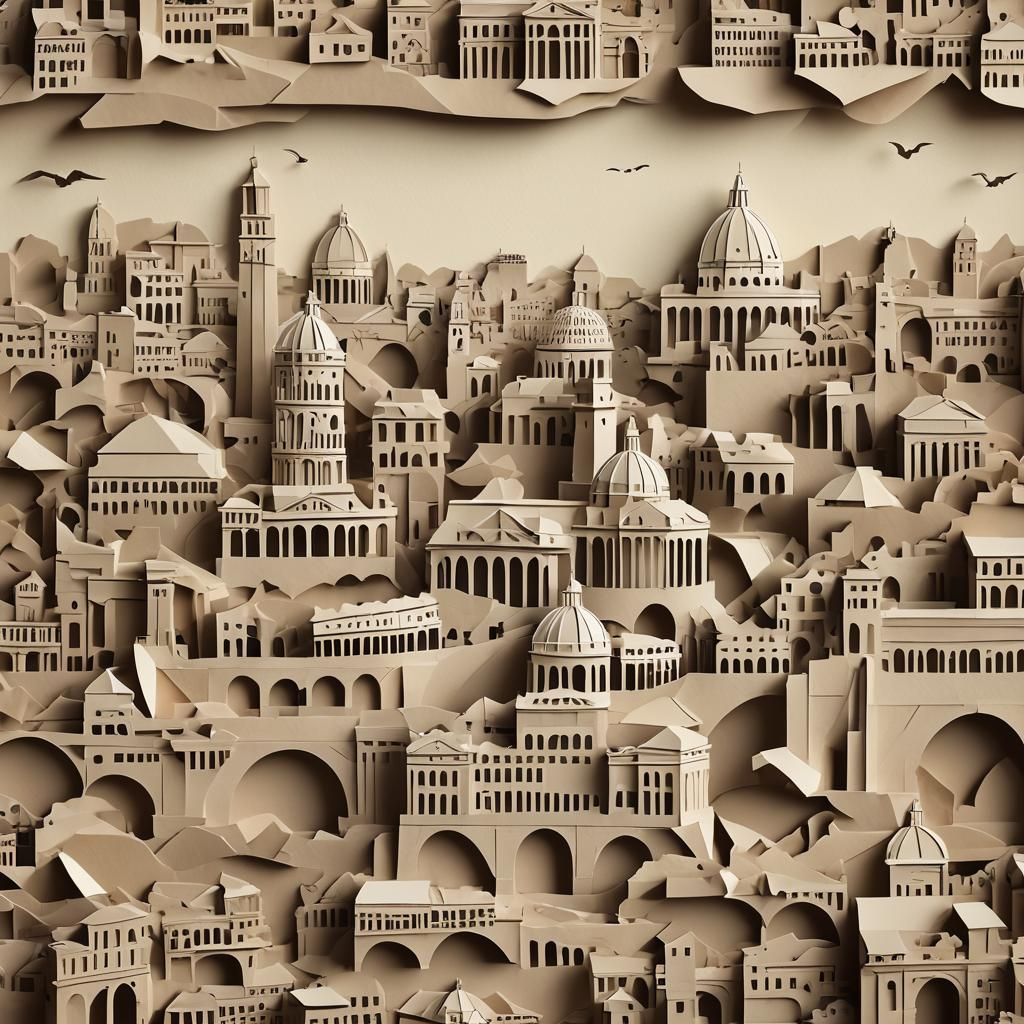 Rome Skyline in Origami-Inspired Papercraft Art