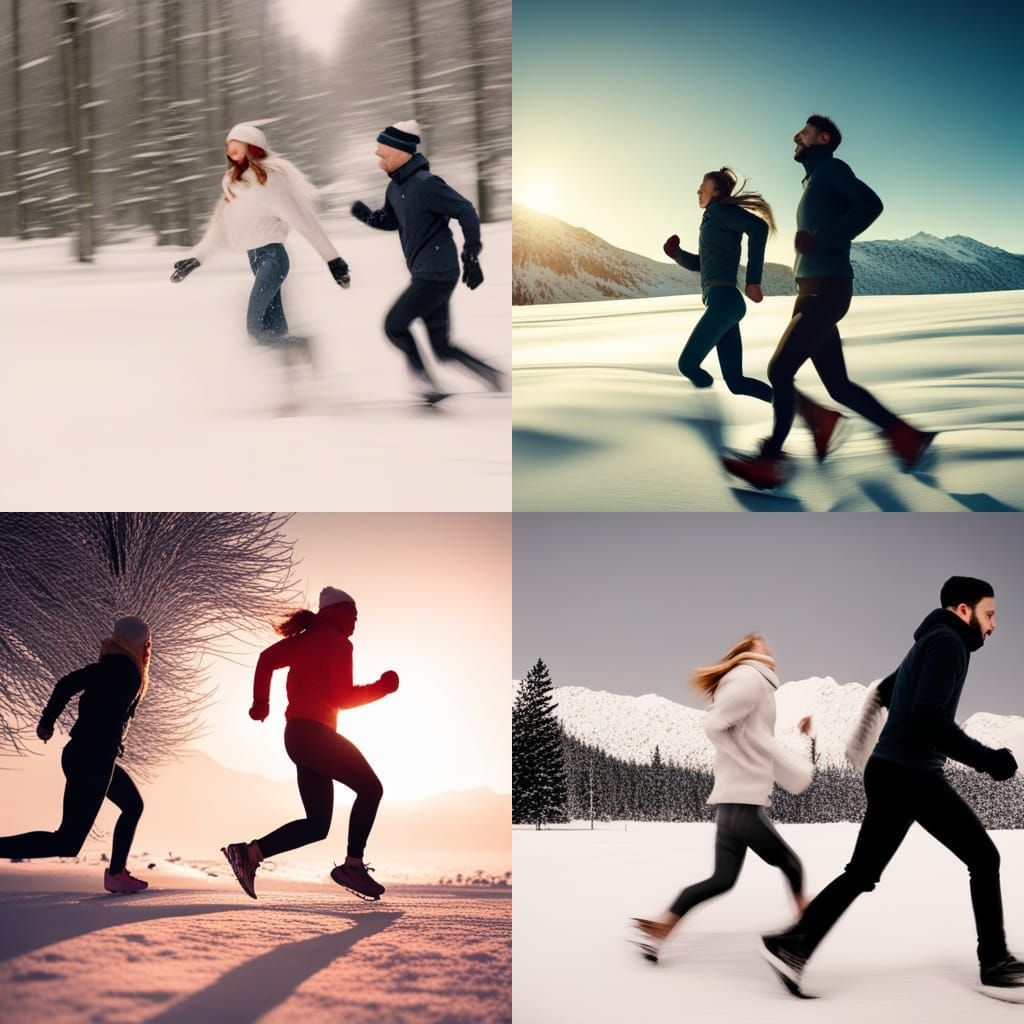 Couple Running in Snow: 4K Resolution
