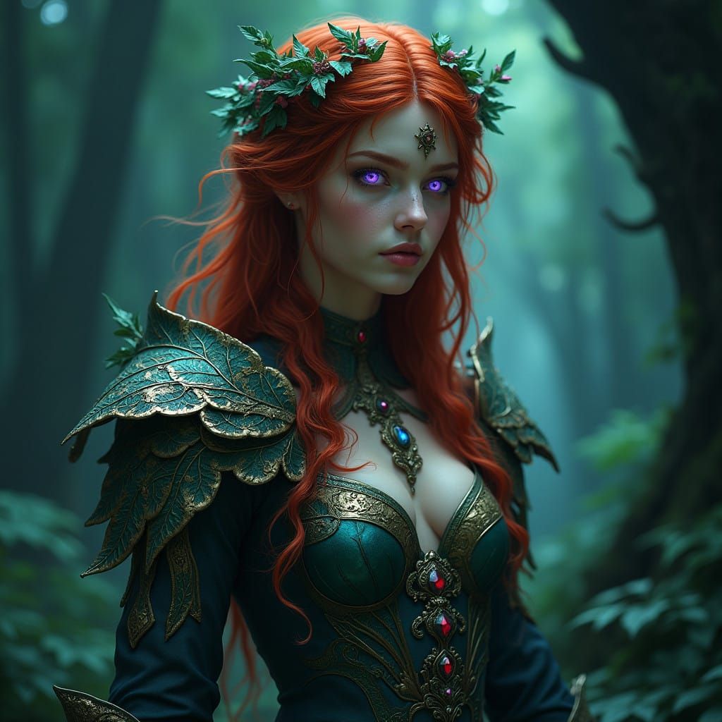 Mystical Redhead in Primeval Forest Attire