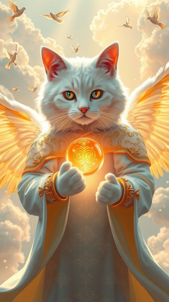 Celestial Cat with Wings in Hyper-Realistic Style