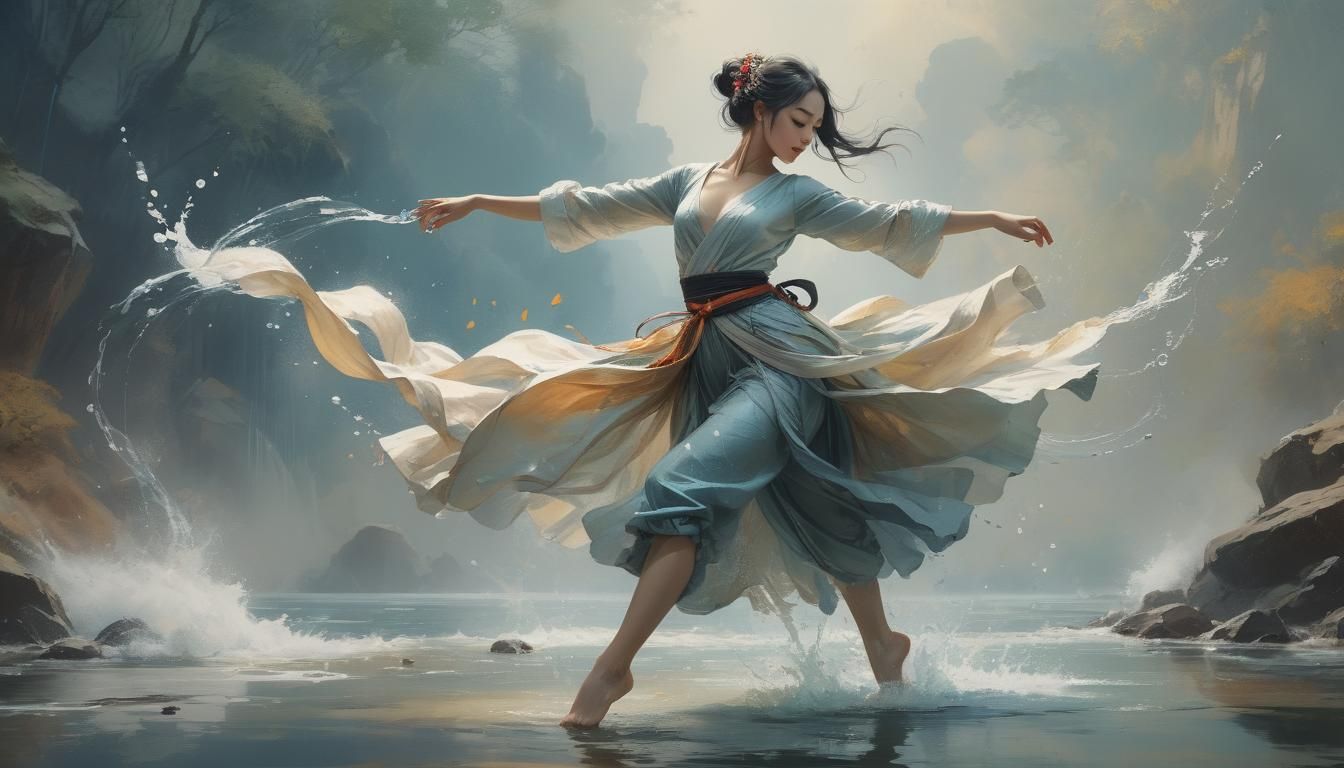 Ethereal Dancer in Flowing Water, Digital Art