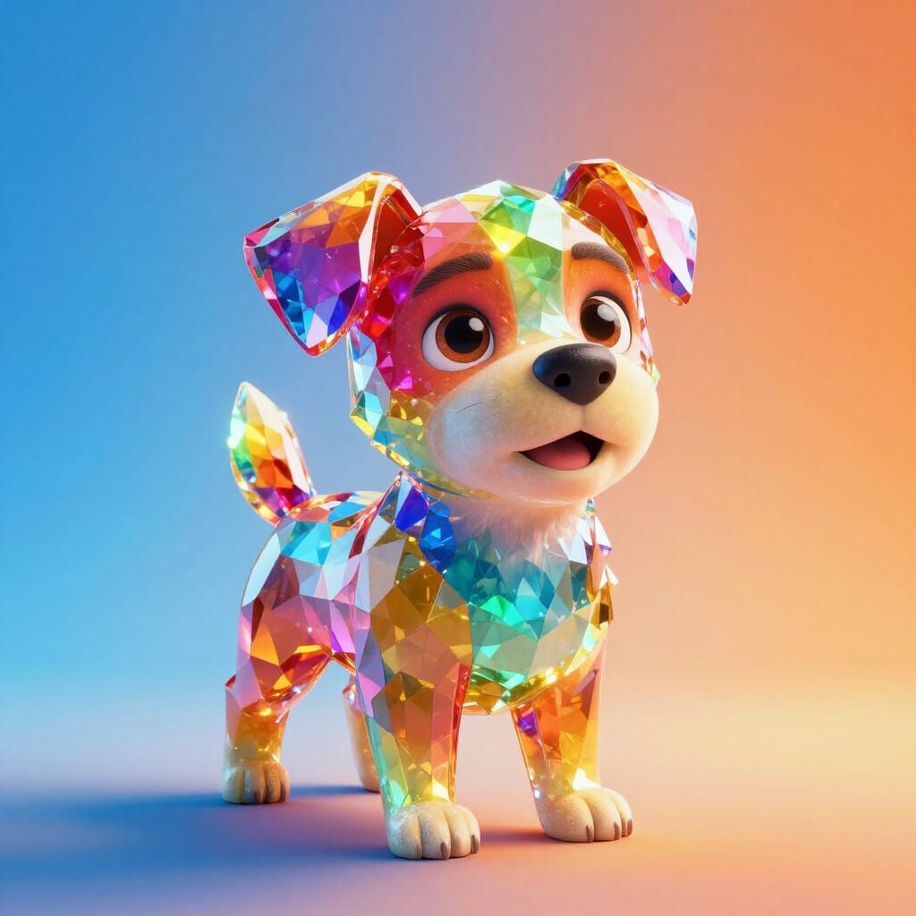 Rainbow Gemstone Dog in Pixar Concept Art Style