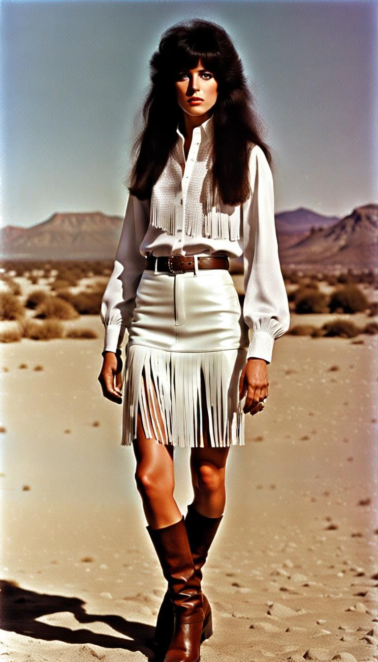 Young Woman in White Leather Miniskirt, Photorealistic