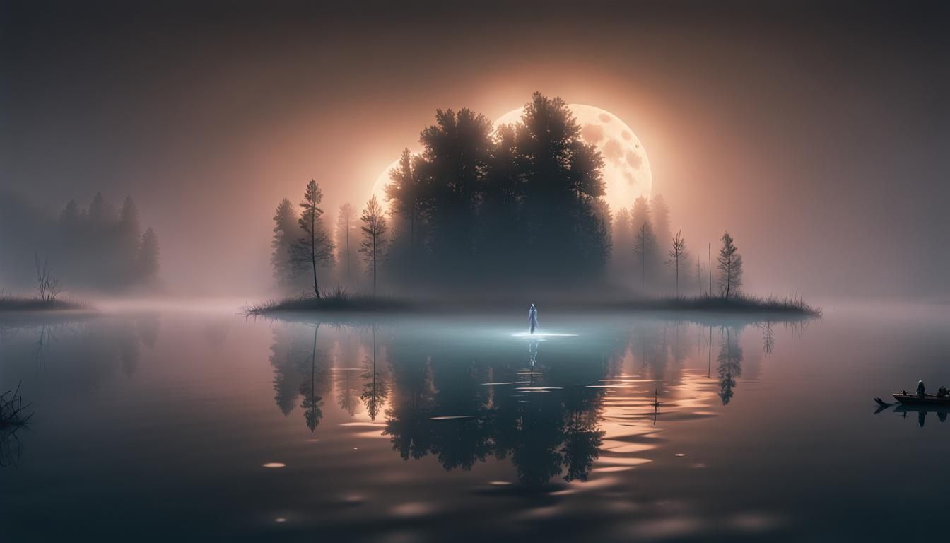Ethereal Poltergeist Floats Over Moonlit Lake