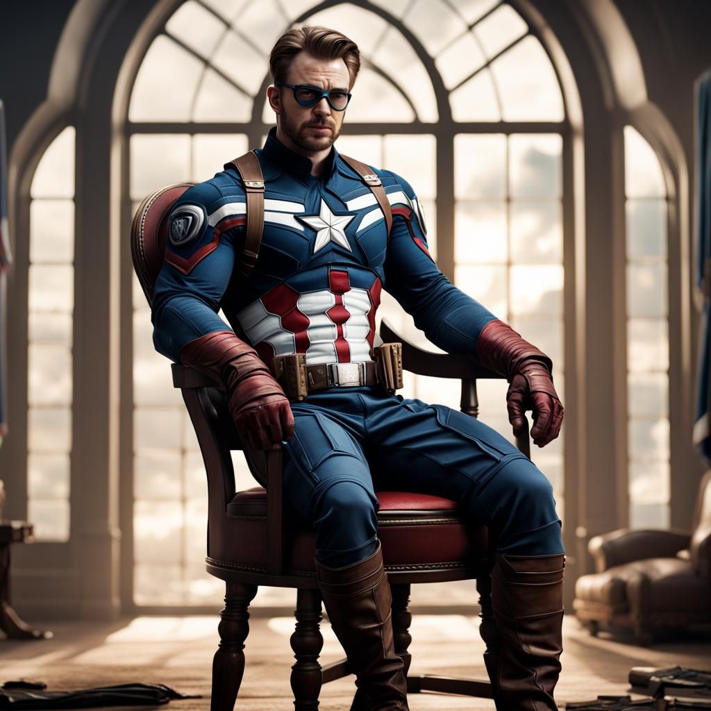 Captain America, sitting in chair