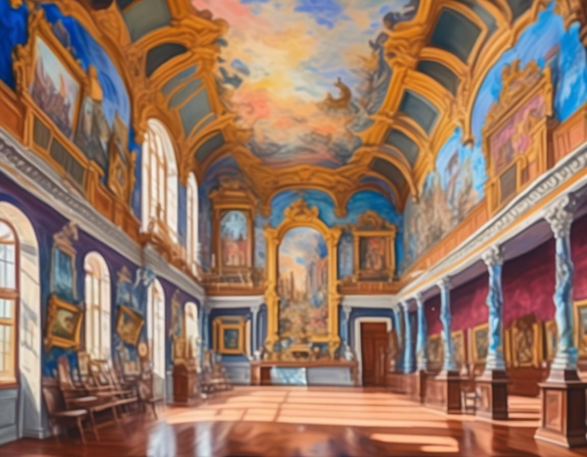 Magnificent Hall Interior in Gouache and Watercolor Style